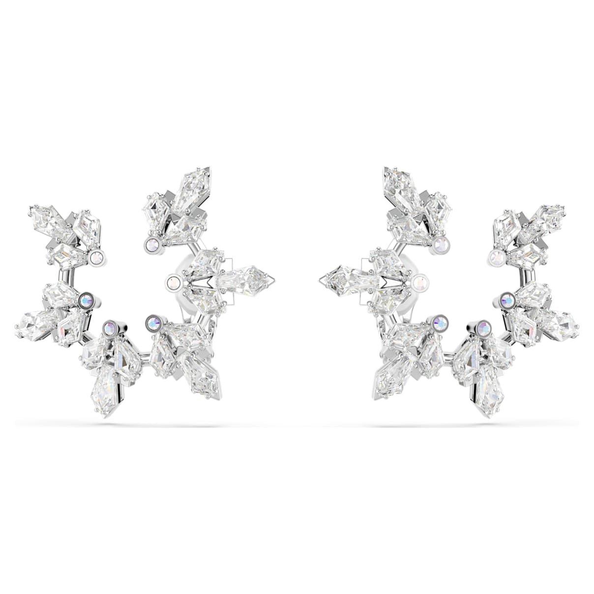 

Idyllia clip earrings, Mixed cuts, Snowflake, White, Rhodium plated