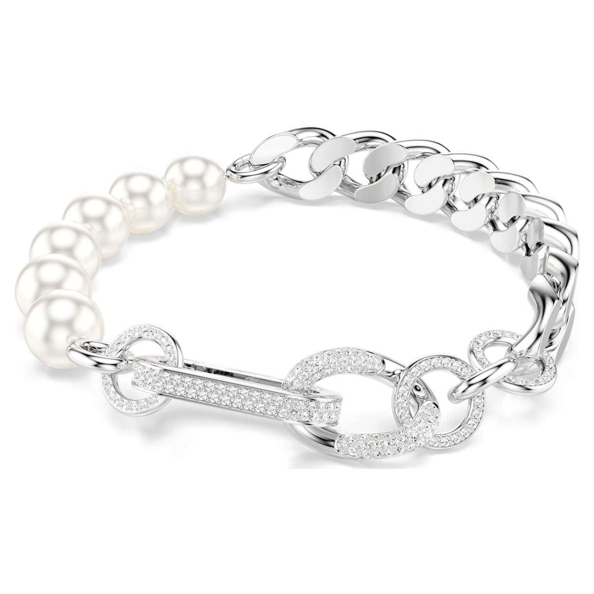 

Dextera bracelet, Crystal pearl, Mixed links, White, Rhodium plated