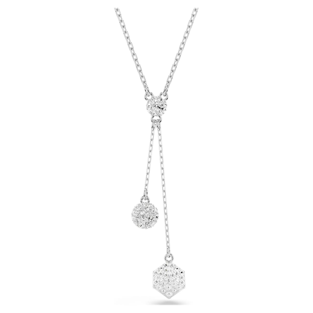 

Dextera Y pendant, Round cut, Sphere and cube, White, Rhodium plated