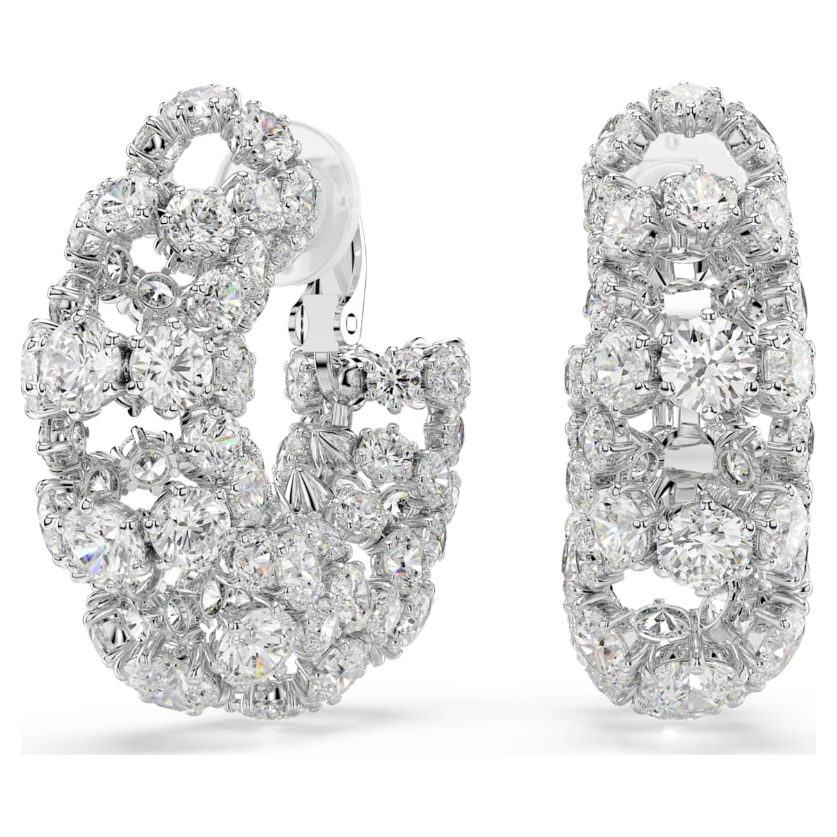 

Constella clip earrings, Round cut, White, Rhodium plated