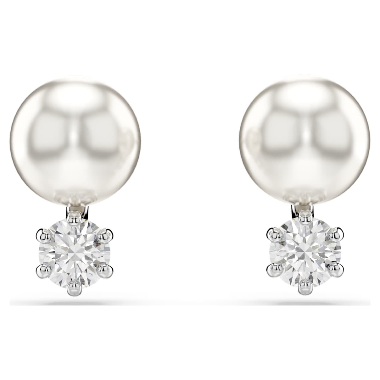 

Matrix stud earrings, Crystal pearl, Round cut, White, Rhodium plated