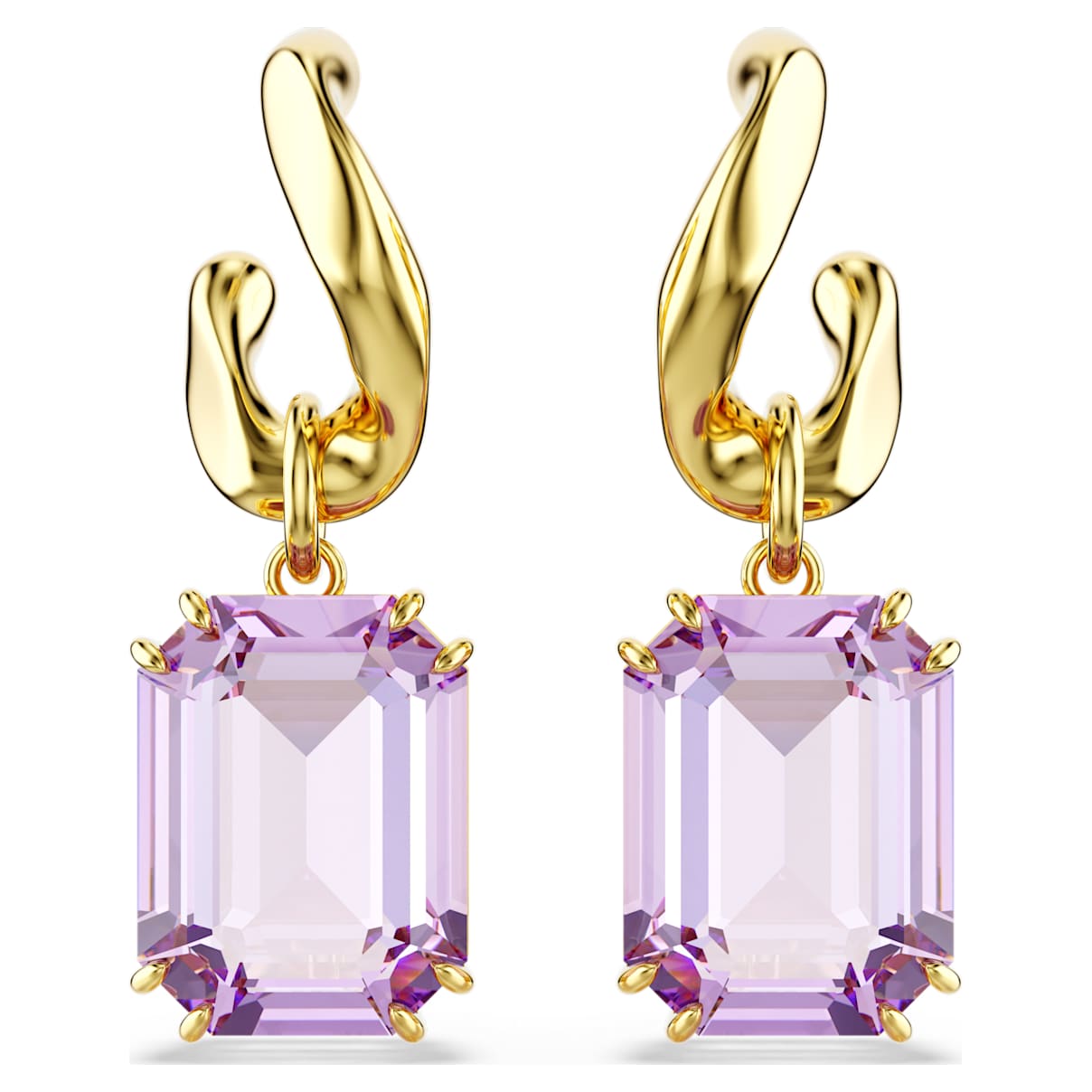 Orecchini pendenti Millenia, Taglio ottagonale, Viola, Finitura oro 18K OS