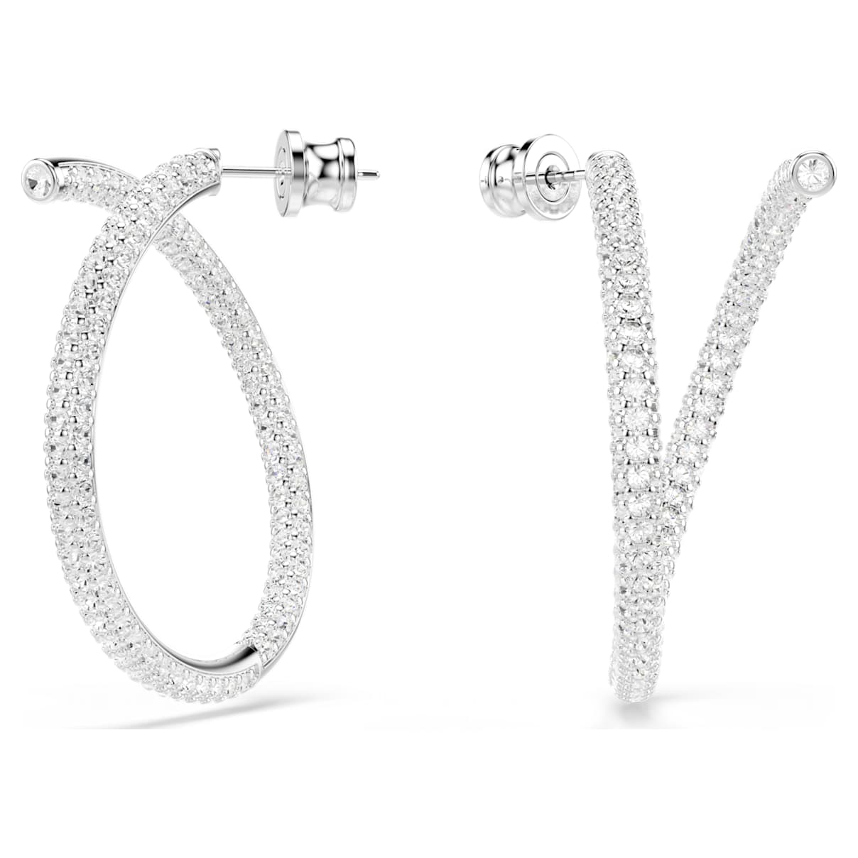 Dextera hoop earrings, Round cut, White, Rhodium plated