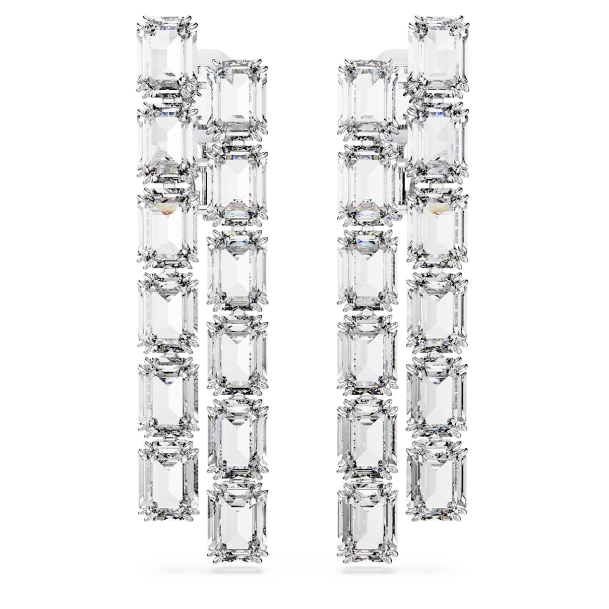 

Millenia clip earrings, Octagon cut, Long, White, Rhodium plated
