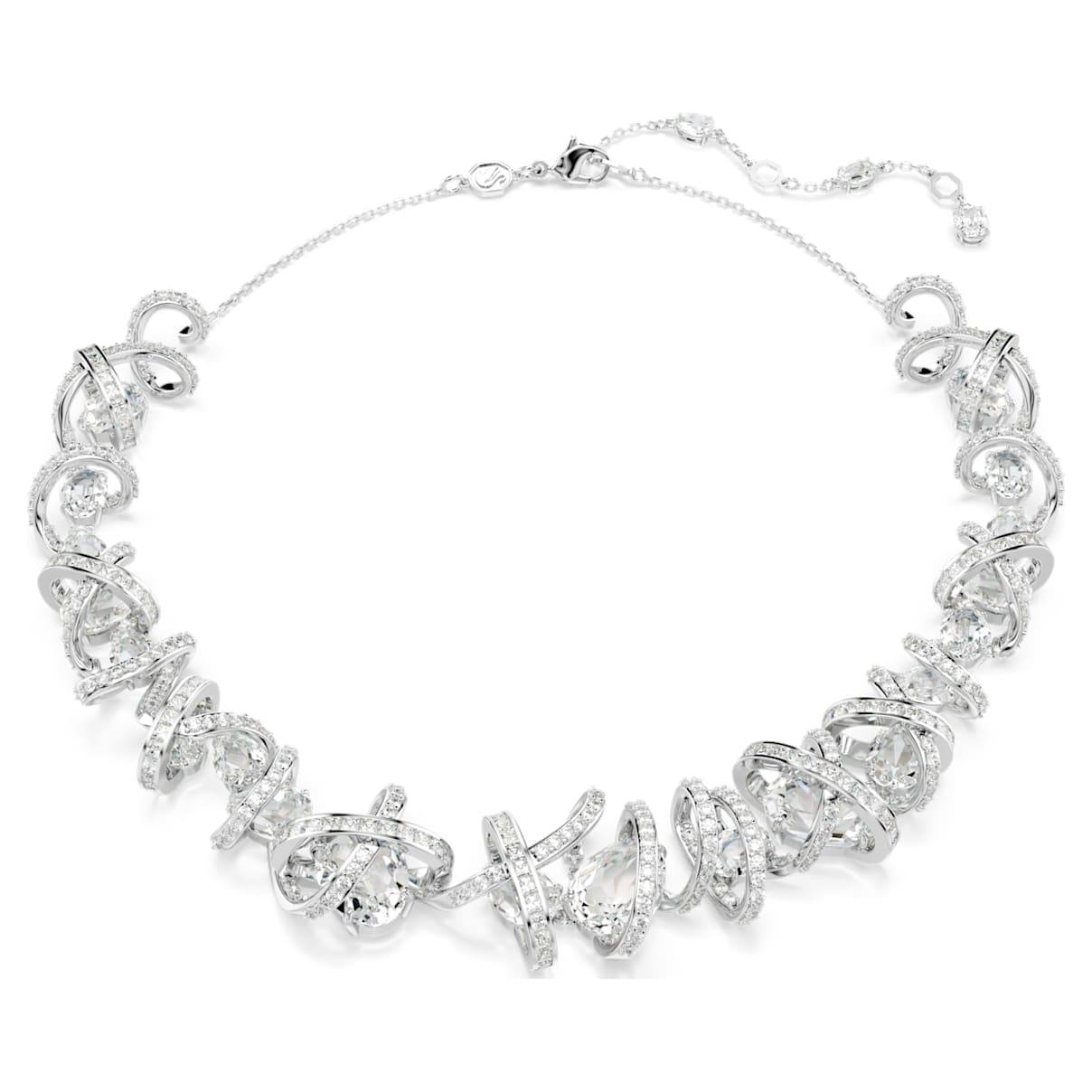 

Hyperbola necklace, Mixed cuts, White, Rhodium plated