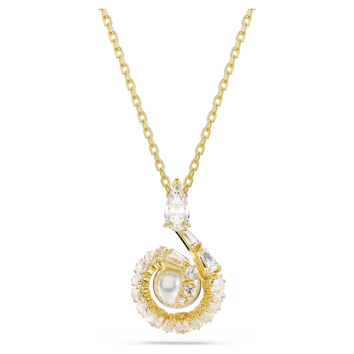 

Snake pendant, Crystal pearl, Mixed cuts, Year of the Snake, White, Gold-tone plated