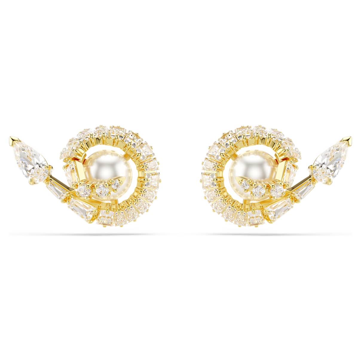 

Snake stud earrings, Crystal pearl, Mixed cuts, Year of the Snake, White, Gold-tone plated