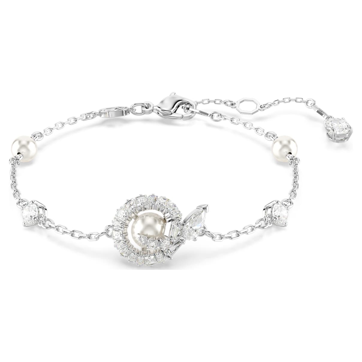 

Snake bracelet, Crystal pearl, Mixed cuts, Year of the Snake, White, Rhodium plated