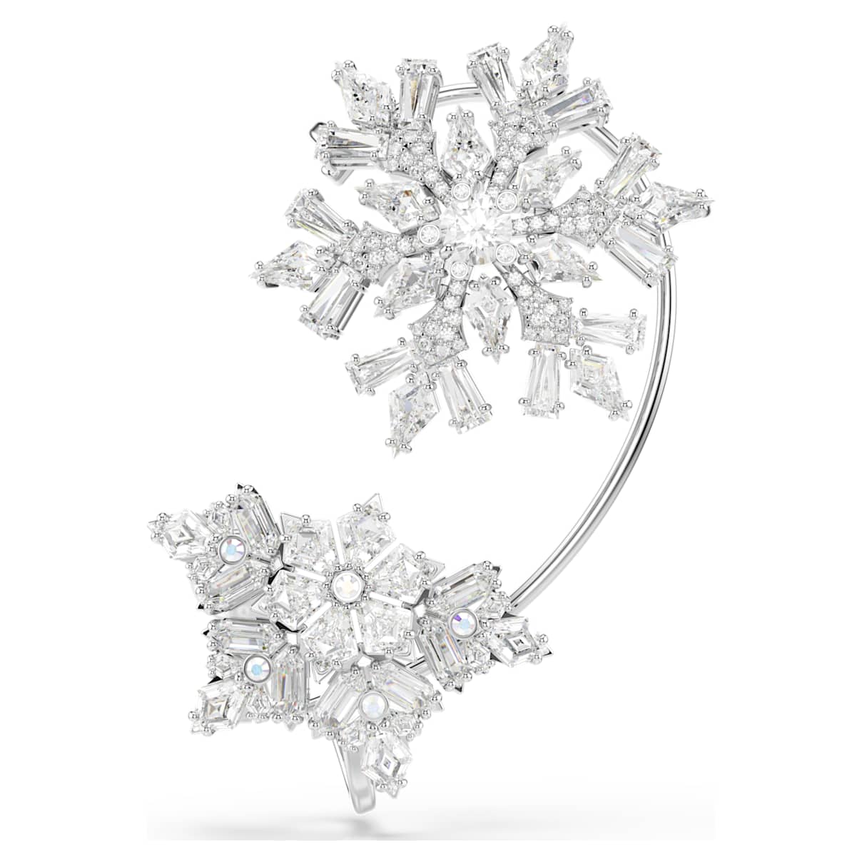 

Idyllia ear cuff, Single, Mixed cuts, Snowflake, White, Rhodium plated