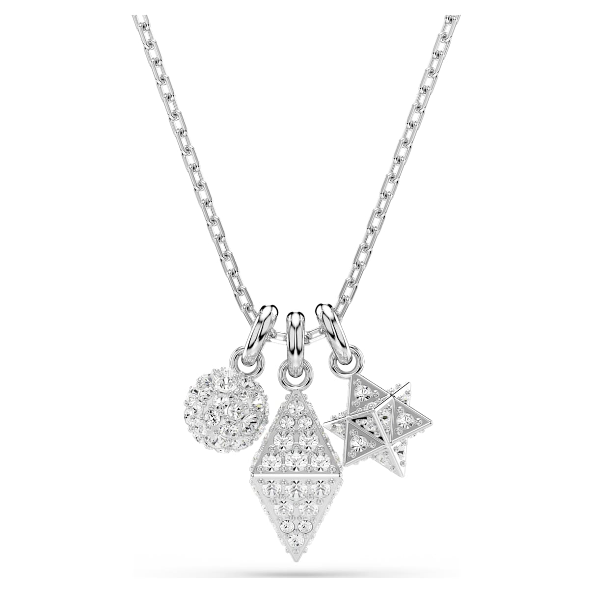 

Dextera pendant, Round cut, Sphere and cube, White, Rhodium plated