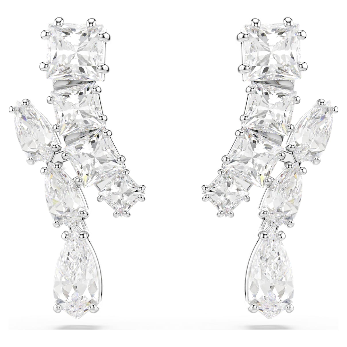 

Matrix drop earrings, Mixed cuts, White, Rhodium plated