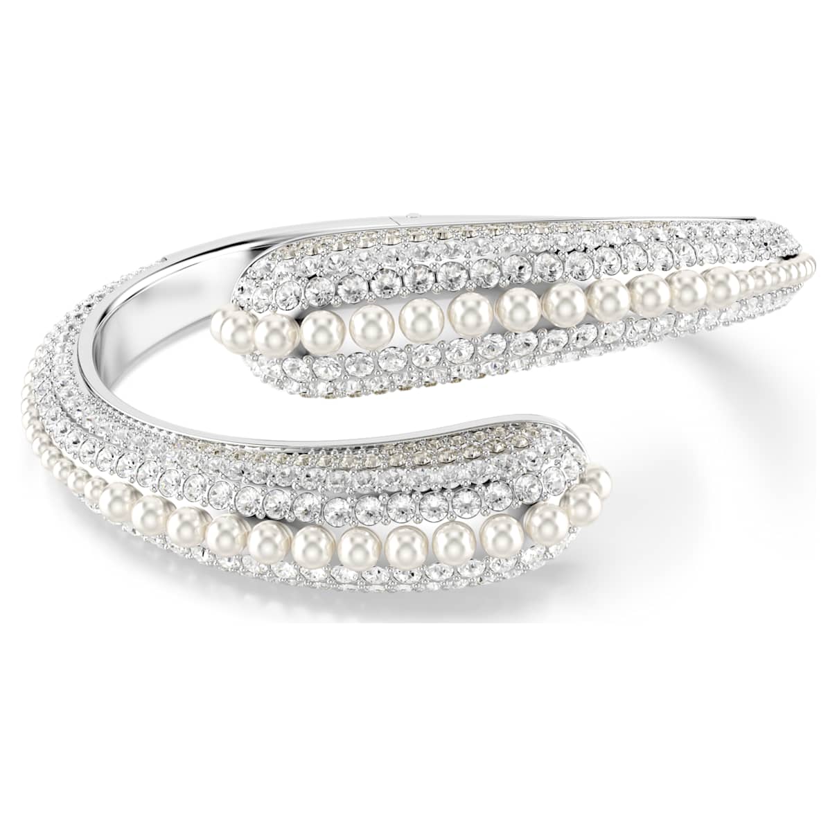 

Sublima cuff, Crystal pearl, Round cut, White, Rhodium plated