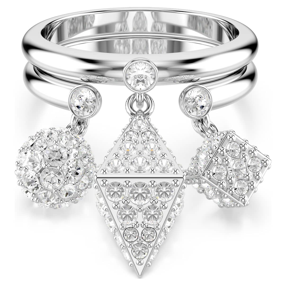 

Dextera ring, Set (2), Sphere and cube, White, Rhodium plated