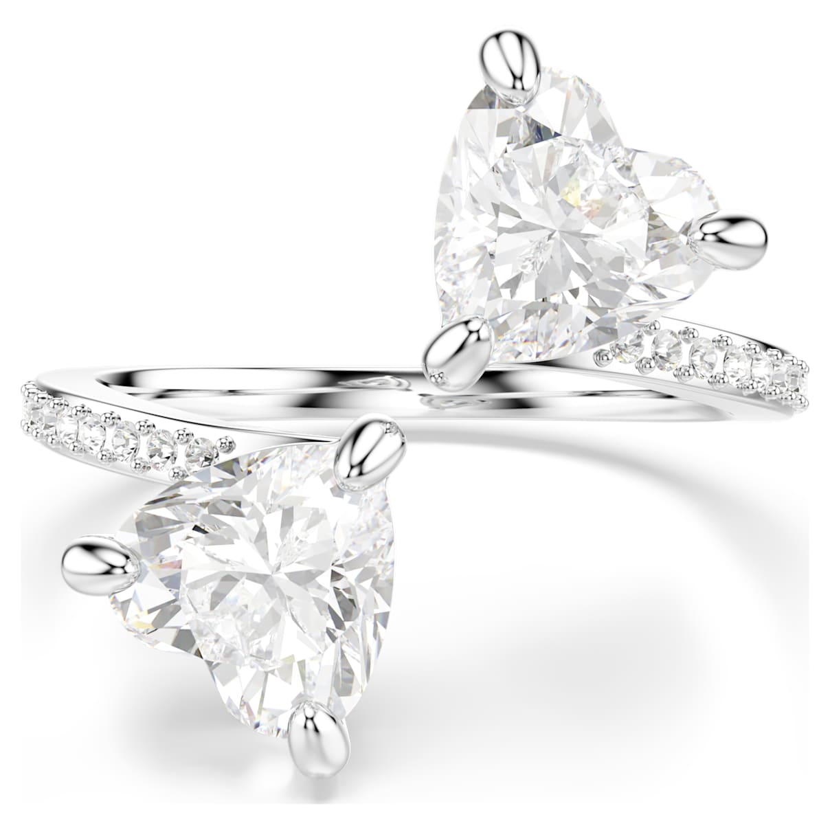 

Mesmera Attract open ring, Heart cut, Pavé, Heart, White, Silver-tone finish