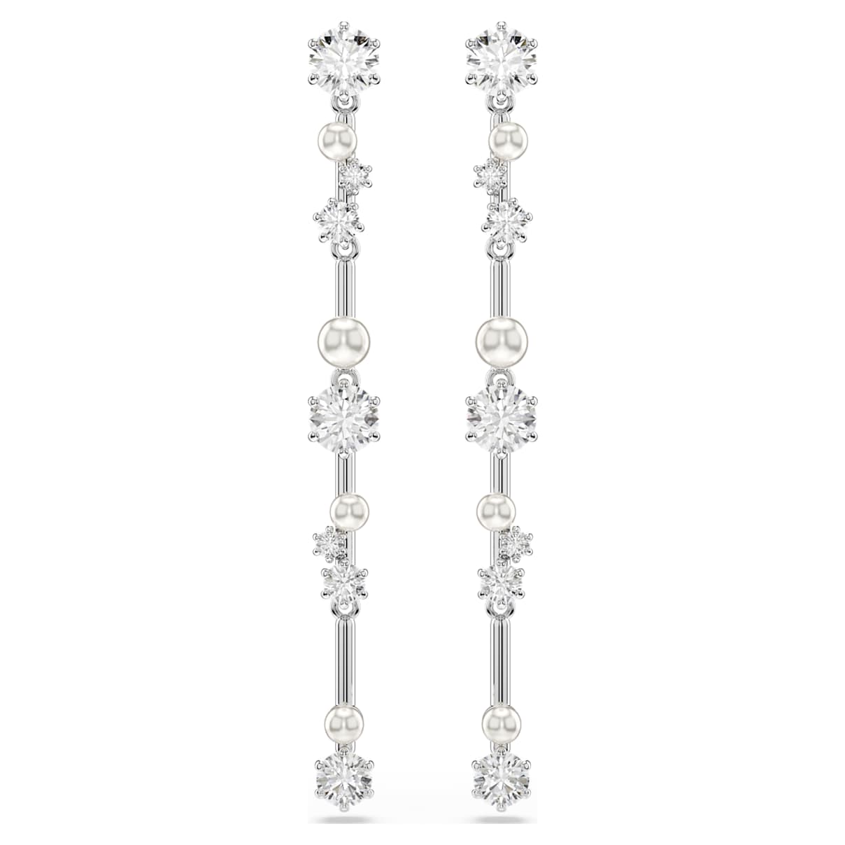 

Constella drop earrings, Crystal pearl, Round cuts, White, Rhodium plated