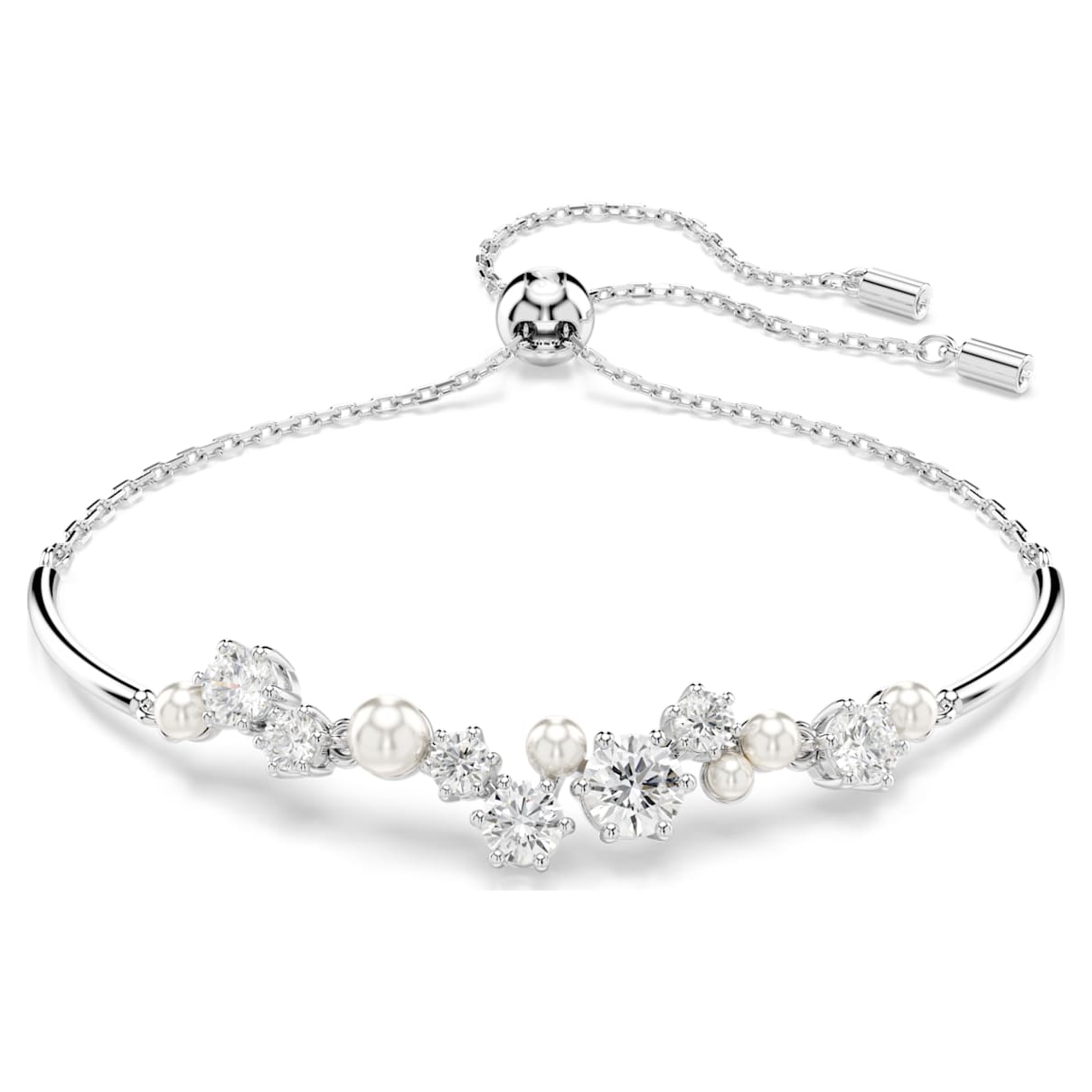

Constella bangle, Crystal pearl, Round cuts, White, Rhodium plated