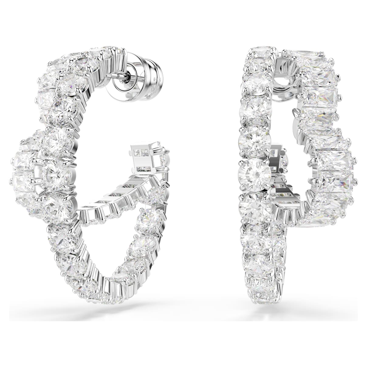 

Matrix hoop earrings, Mixed cuts, Heart, White, Rhodium plated