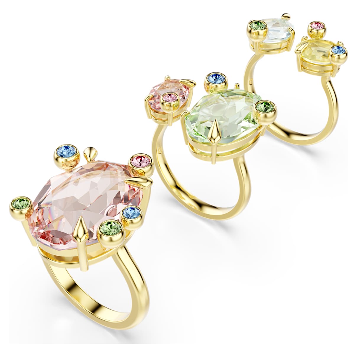 Gema Ring, Set (3), Verschiedene Schliffe, Mehrfarbig, 18K Goldbeschichtet Unisex 50