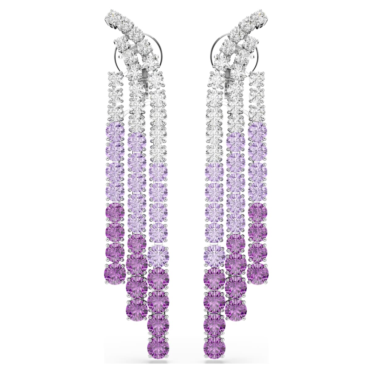 Matrix Clip earrings, Color gradient, Round cuts, Purple, Rhodium plated
