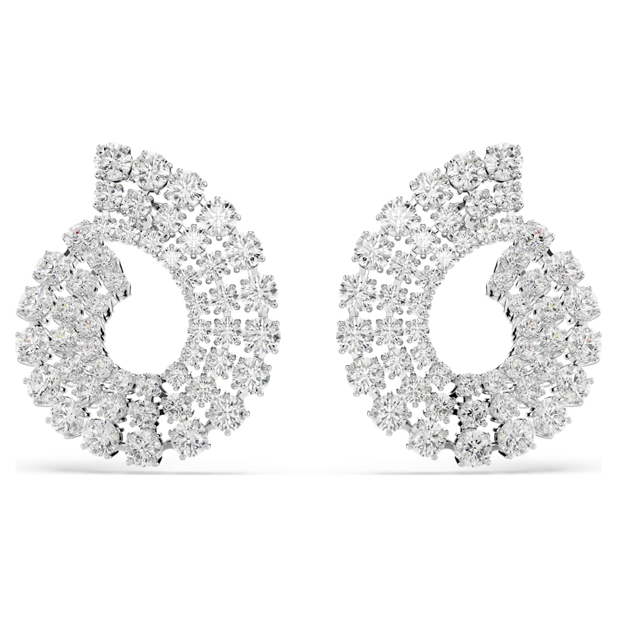 

Matrix hoop earrings, Mixed round cuts, White, Rhodium plated