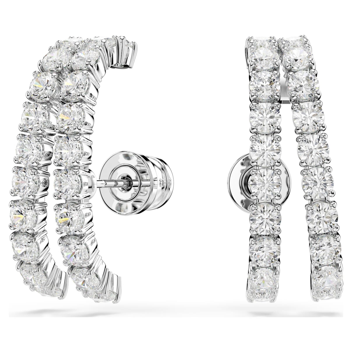 

Matrix ear cuffs, Round cut, White, Rhodium plated