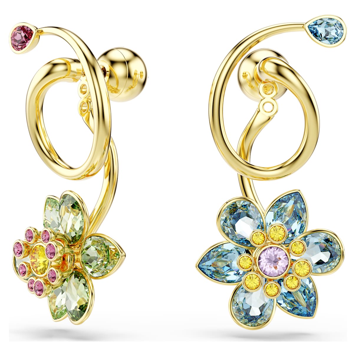 

Idyllia ドロップピアス, アシンメトリーデザイン, ミックスカット, フラワー, マルチカラー, ゴールドトーン・プレーティング
