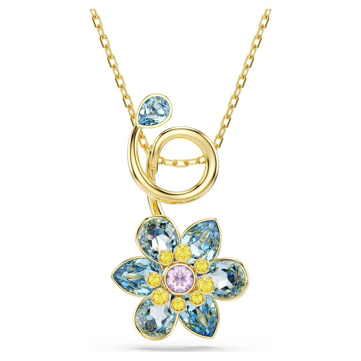 

Idyllia pendant, Mixed cuts, Flower, Blue, Gold-tone plated