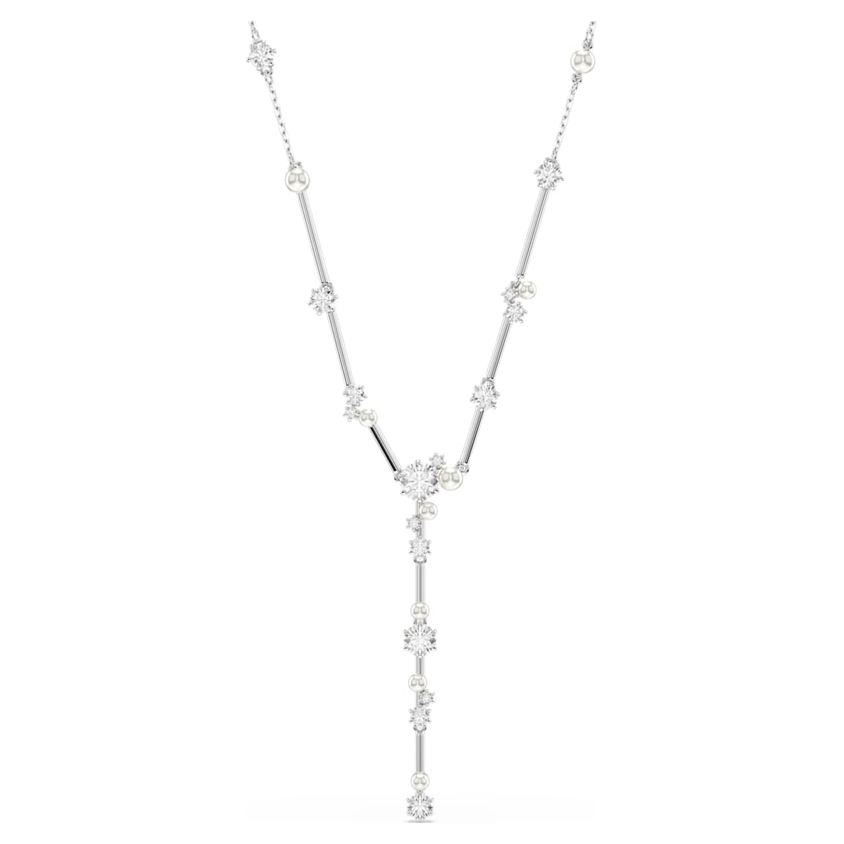 Constella y-ketting, Crystal Pearl, Ronde slijpvormen, Wit, Rodium toplaag