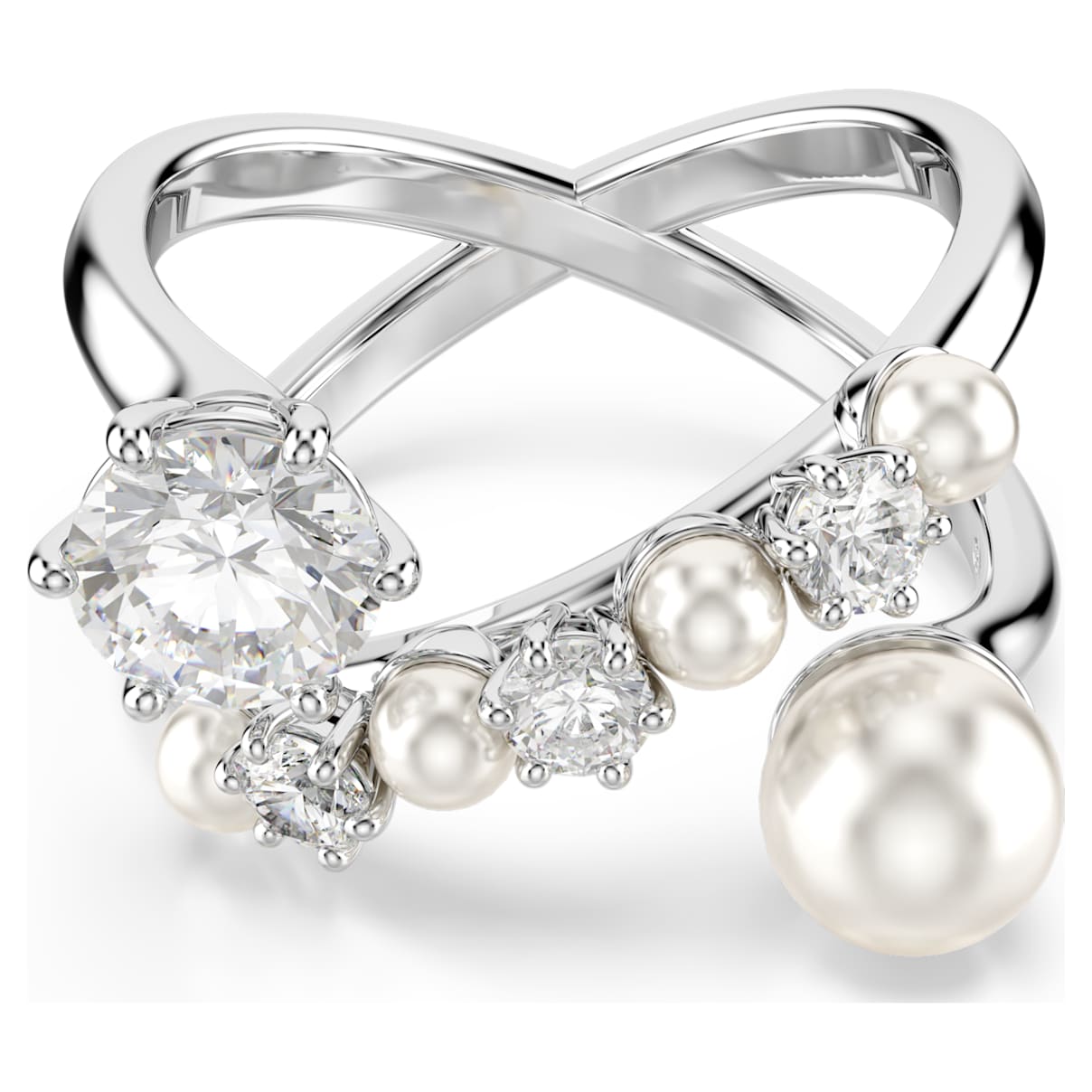 

Matrix cocktail ring, Crystal pearl, Round cut, White, Rhodium plated