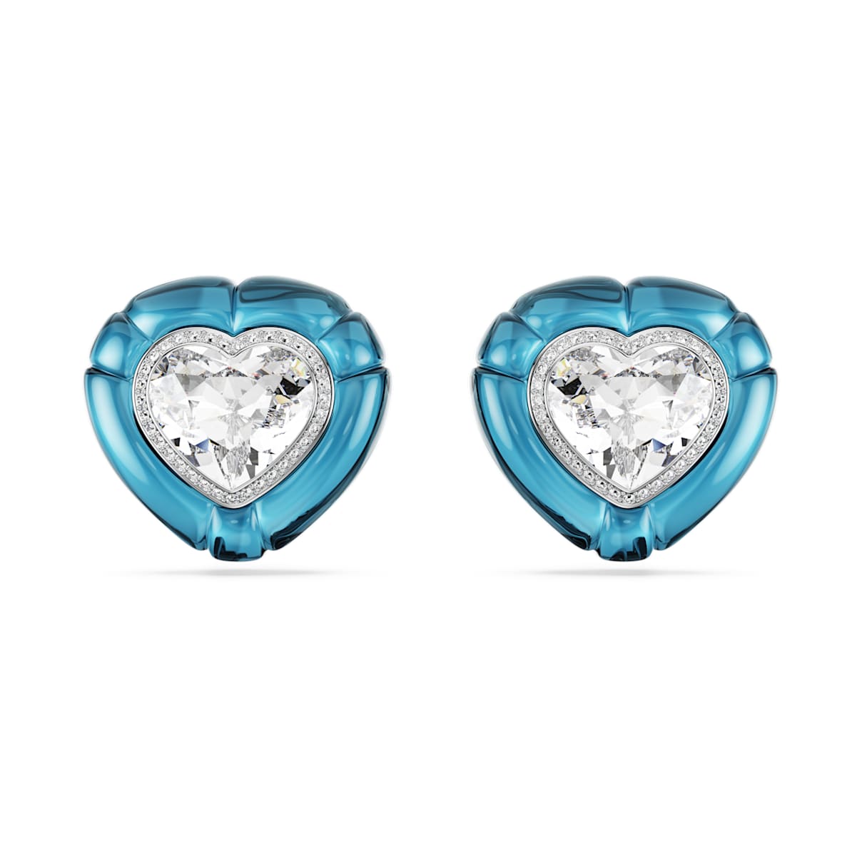 

Dulcis clip earrings, Heart cut, Pavé, Heart, Blue, Rhodium plated