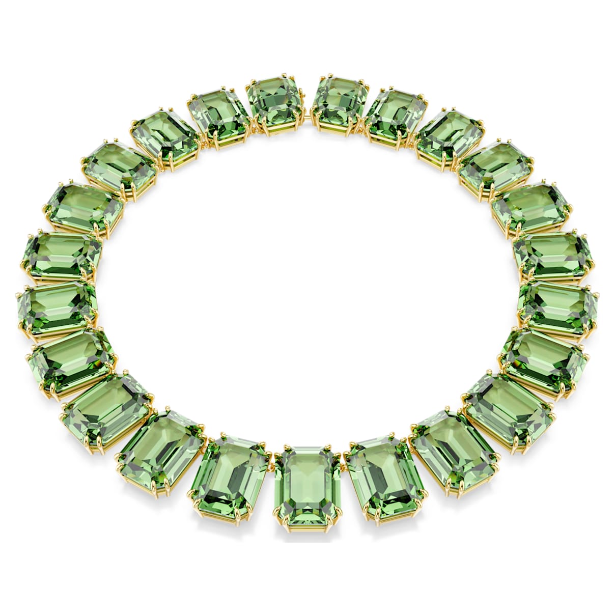 

Collar Tennis Millenia, Cristales de gran tamaño, Talla octogonal, Verde, Baño tono oro