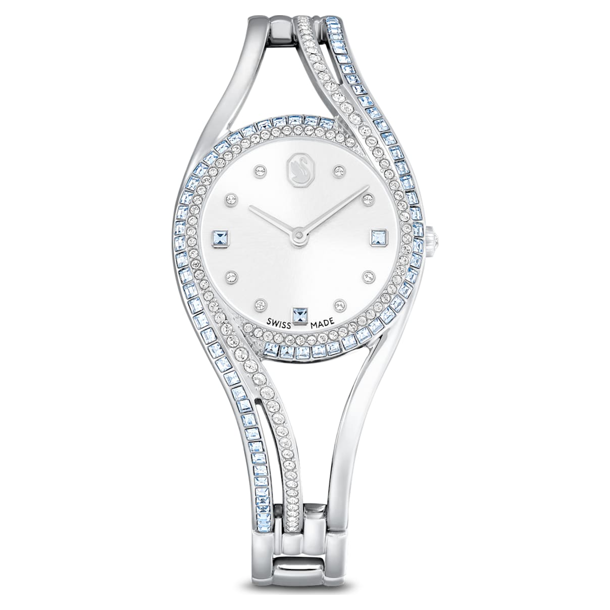 Hyperbola bangle watch, Swiss Made, Metal bracelet, Blue, Stainless steel