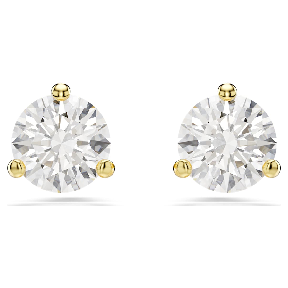 

Solitaire stud earrings, Round cut, White, Gold-tone plated