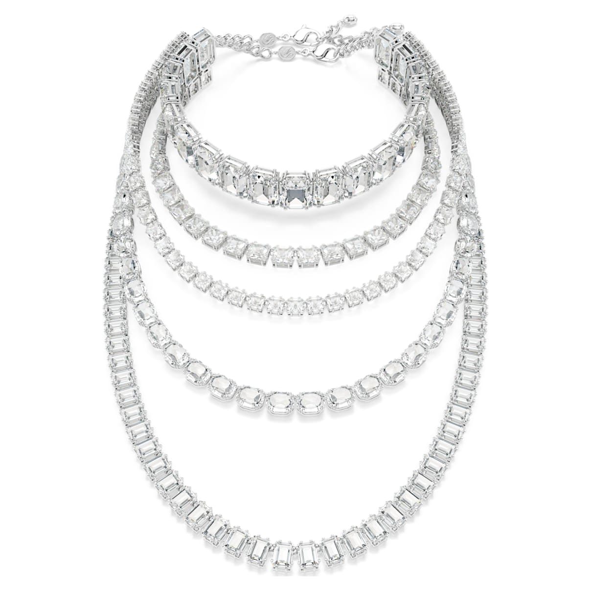

Millenia layered necklace, Mixed cuts, White, Rhodium plated