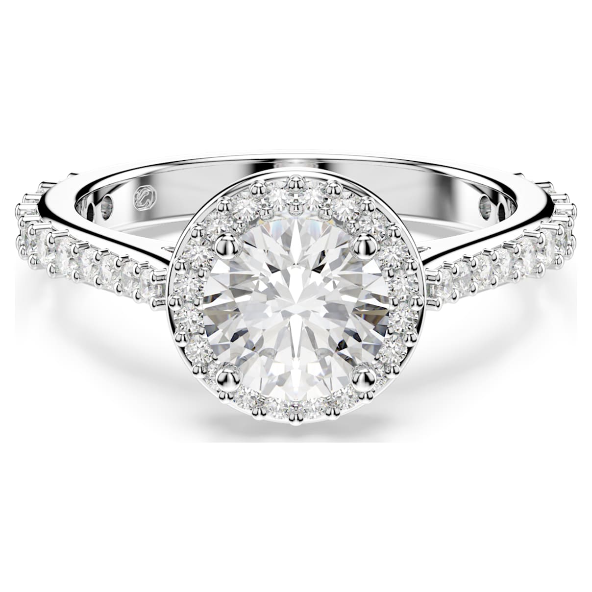 

Una Angelic ring, Round cut, White, Silver-tone finish