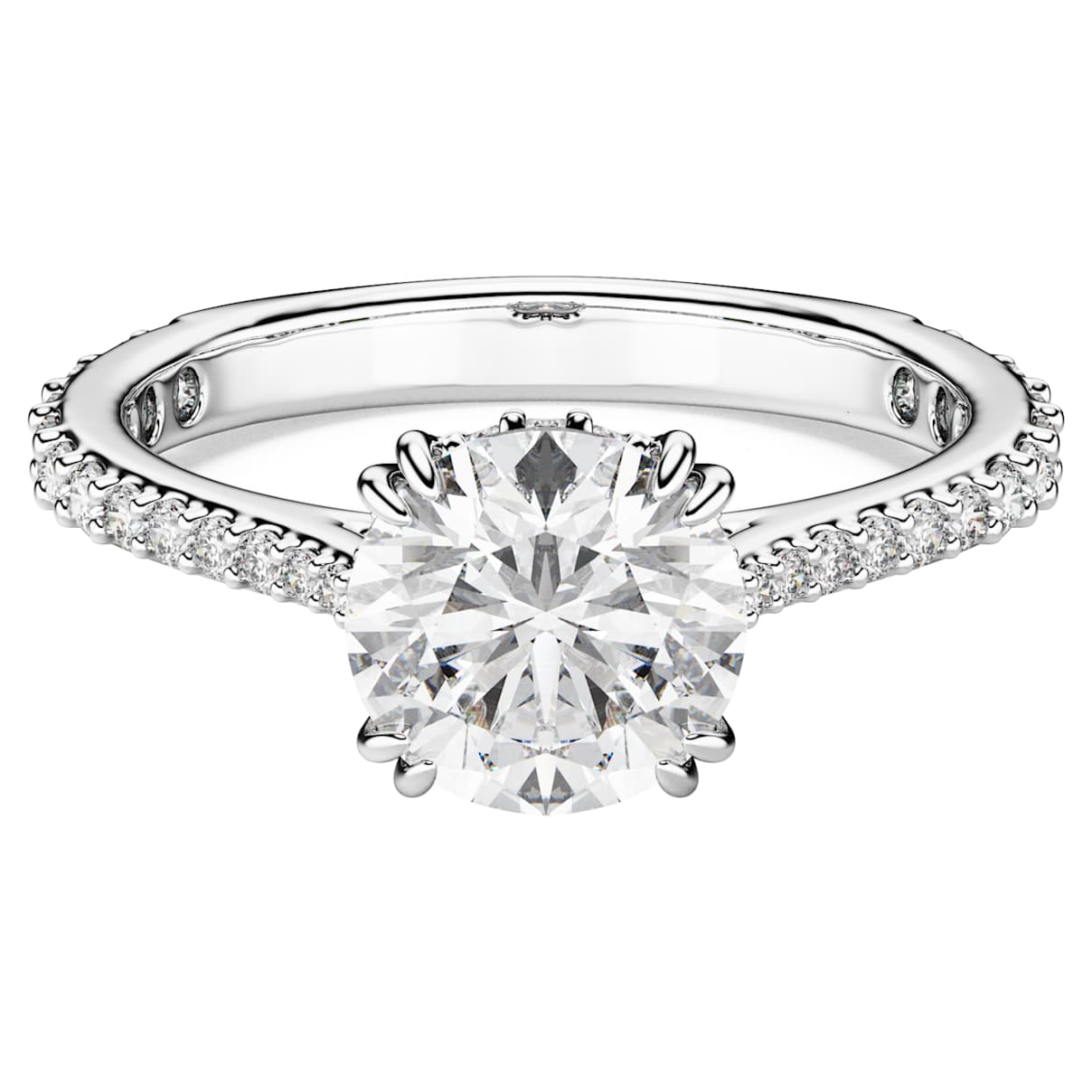 Stilla cocktail ring, Round cut, Pavé, White, Silver-tone finish
