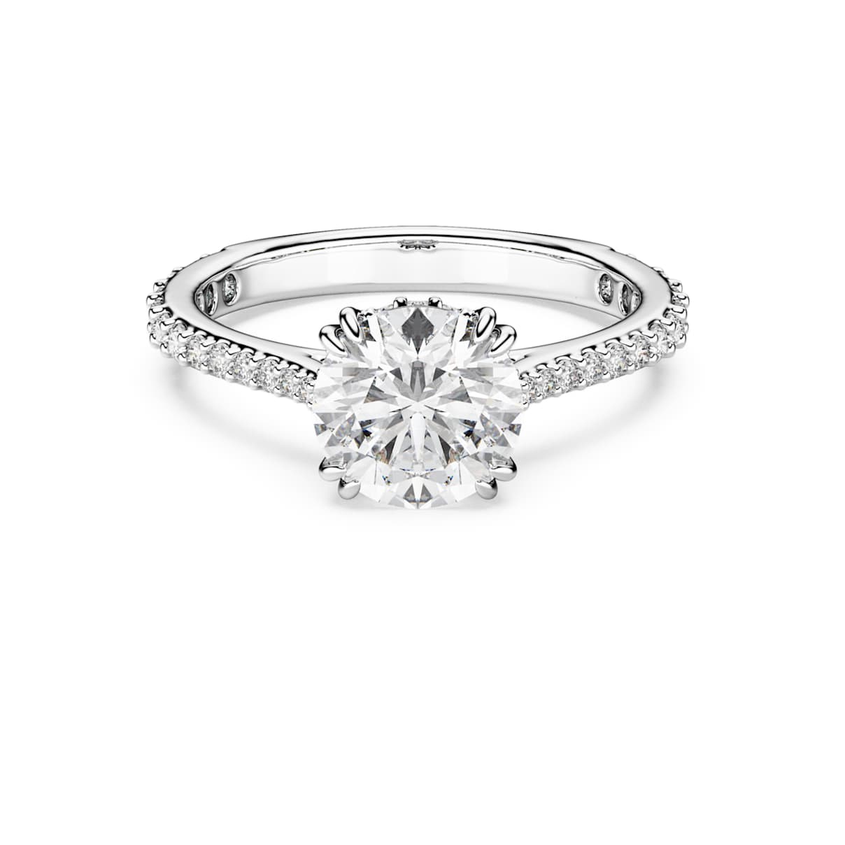 Anello cocktail Stilla, Taglio tondo, Pavé, Bianco, Placcato color argento 58