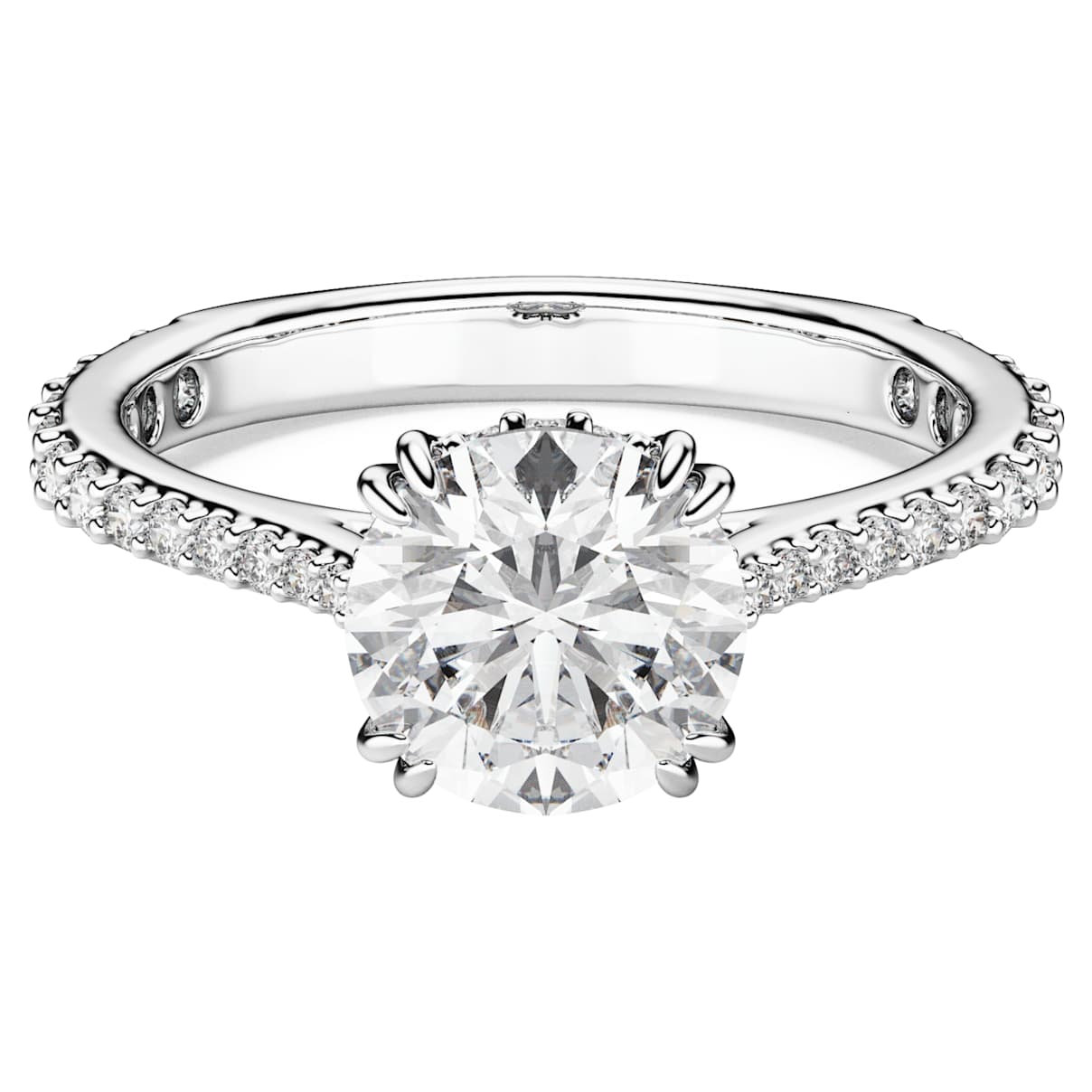 Swarovski Stilla Cocktailring, Rundschliff, Pavé, Silberfarbenes Finish Weiß Größe 50