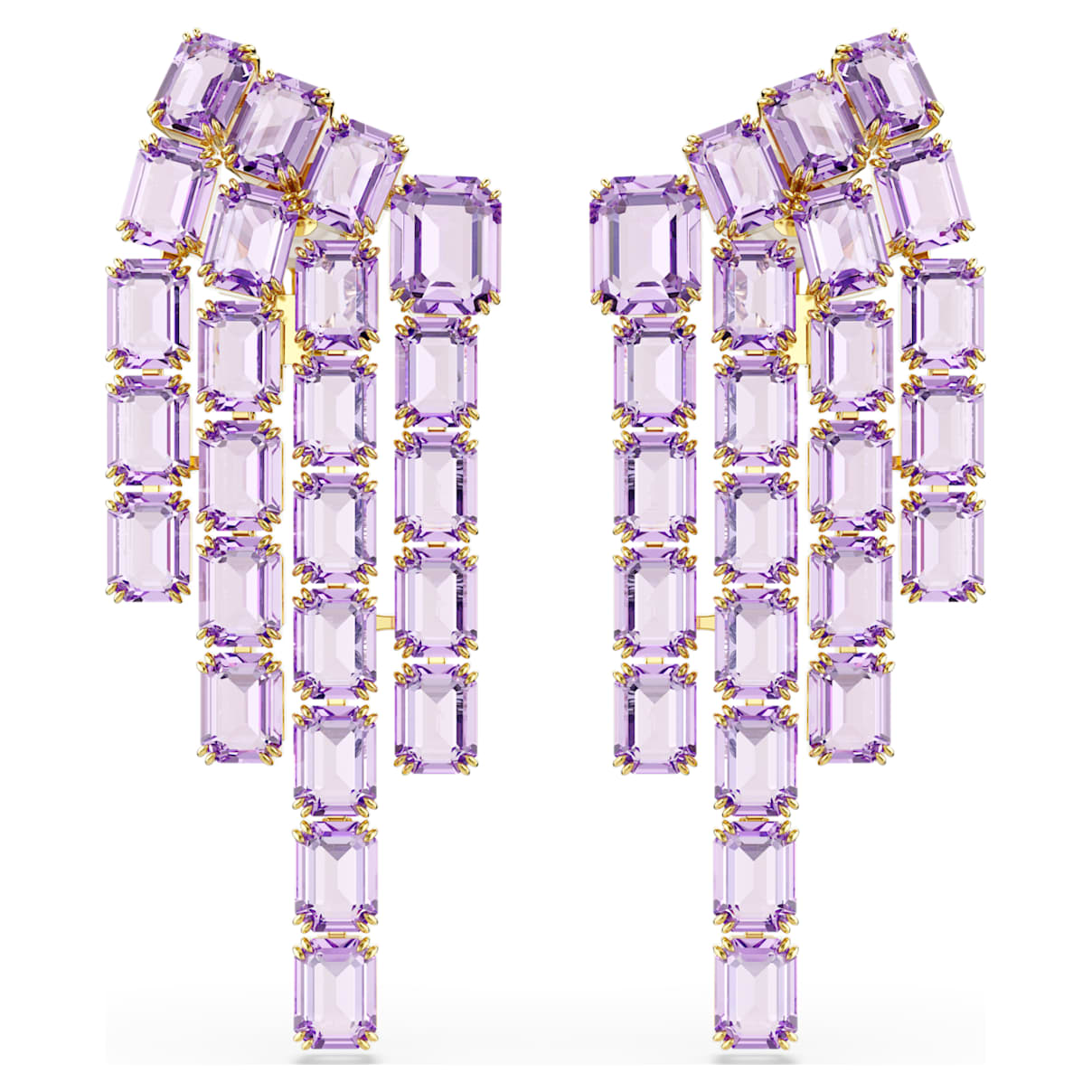 Orecchini a clip Millenia, Taglio Octagon, lampadario, Viola, Finitura oro 18K OS