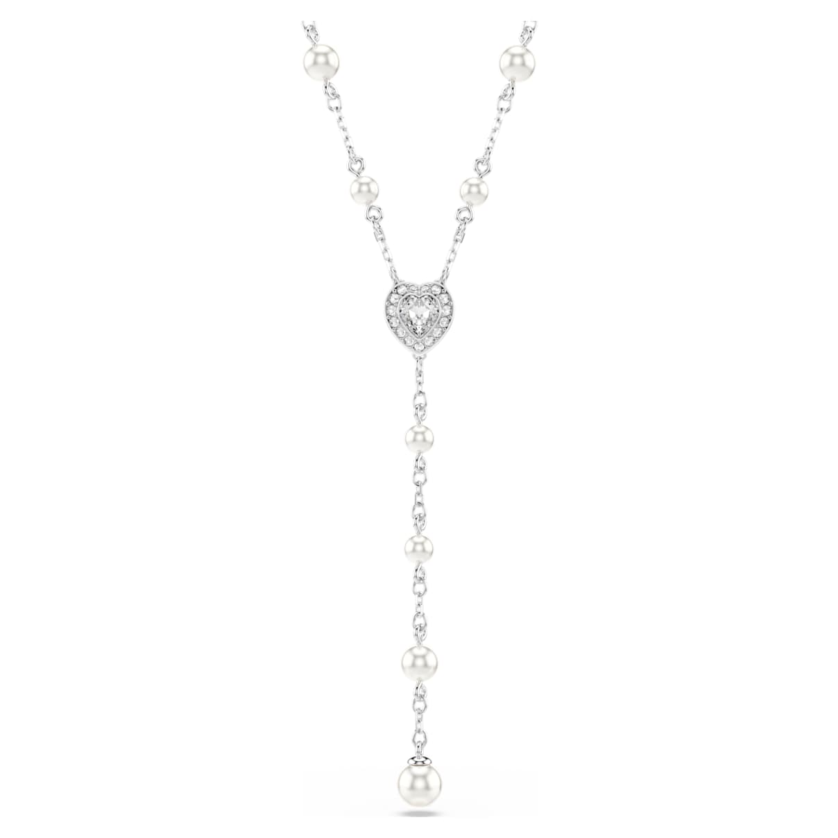

Ariana Grande x Swarovski Y necklace, Mixed cuts, Crystal pearl, Heart, White, Rhodium plated