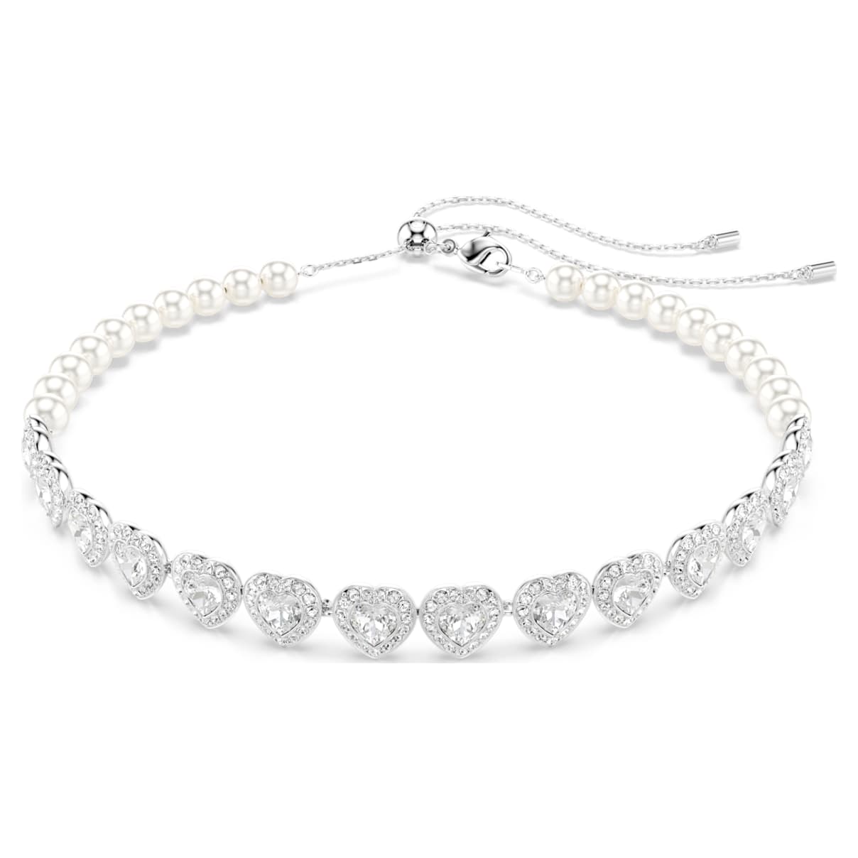 

Ariana Grande x Swarovski Tennis 초커, 믹스 컷, 크리스털 펄, 하트, 화이트, 로듐 플래팅