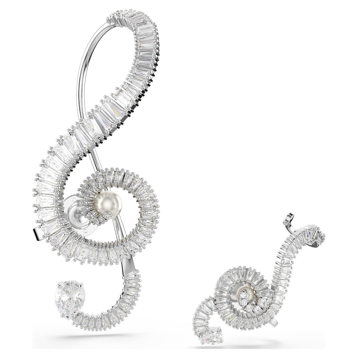 

Ariana Grande x Swarovski クリップイヤリング, アシンメトリーデザイン, クリスタル・パール, バゲット・カット, ホワイト, ロジウム・プレーティング