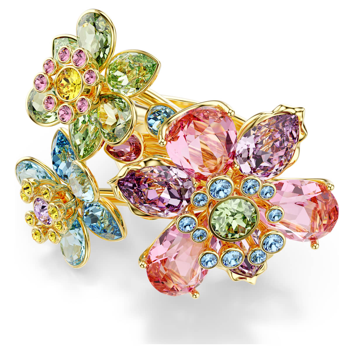 

Idyllia ring, Mixed cuts, Flower, Multicolored, Gold-tone plated