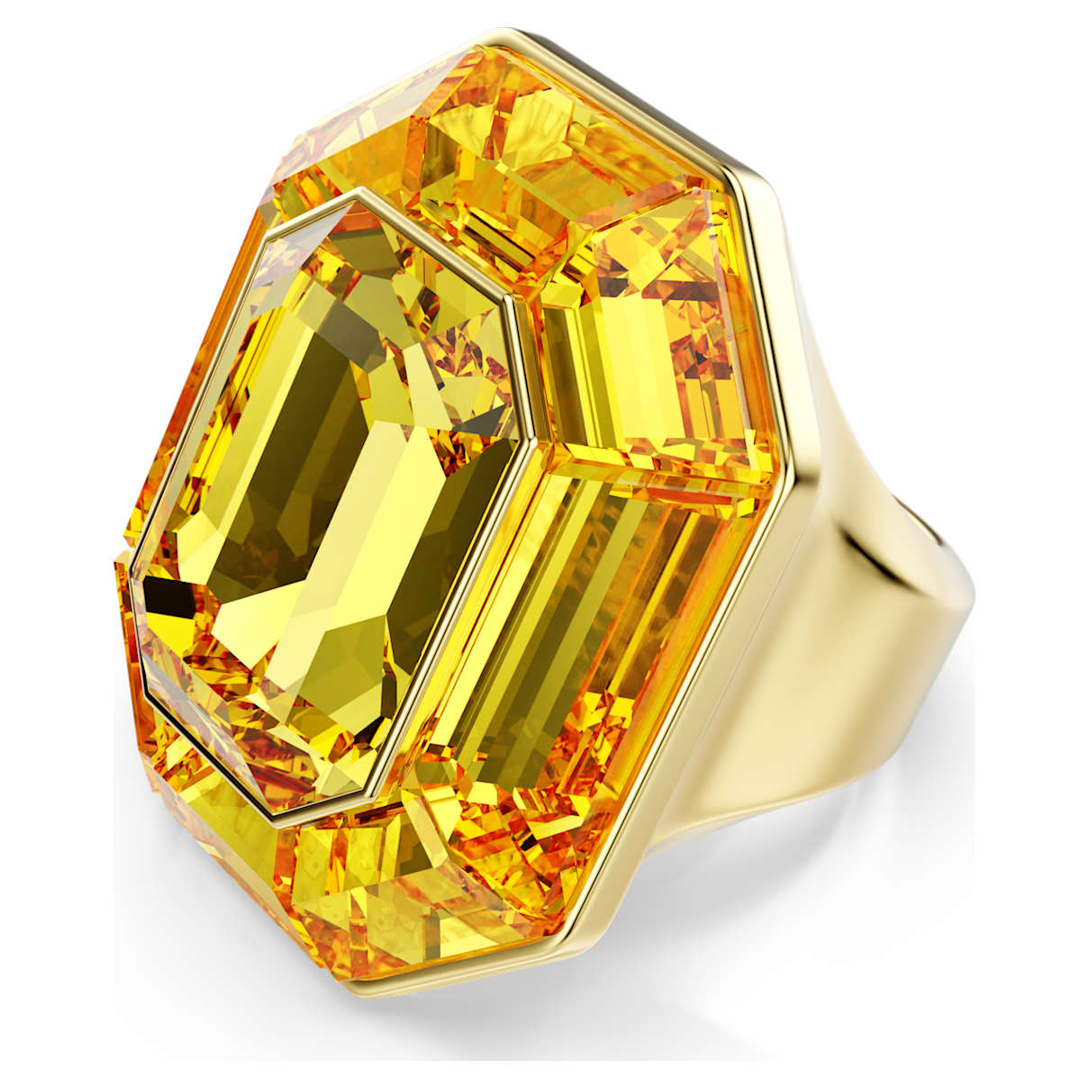 

Lucent cocktail ring, Octagon shape, Yellow, Gold-tone plated