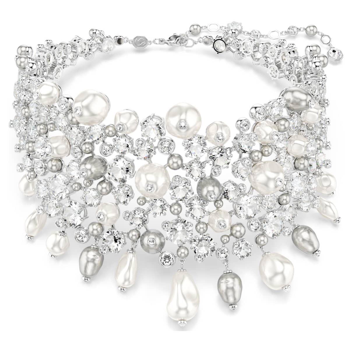 

Constella choker, Crystal pearl, Round cut, White, Rhodium plated