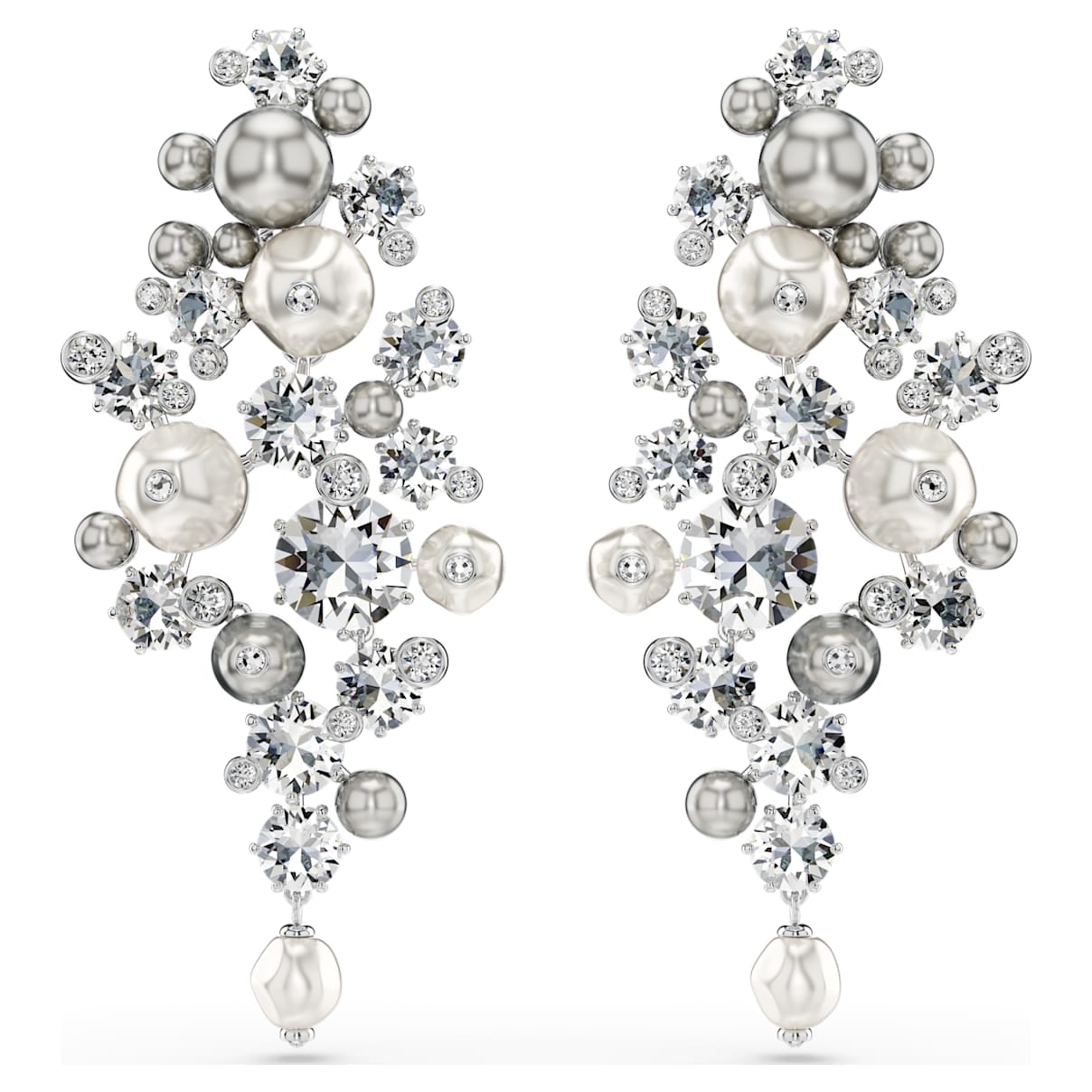 

Constella earrings, Crystal pearl, Round cut, White, Rhodium plated