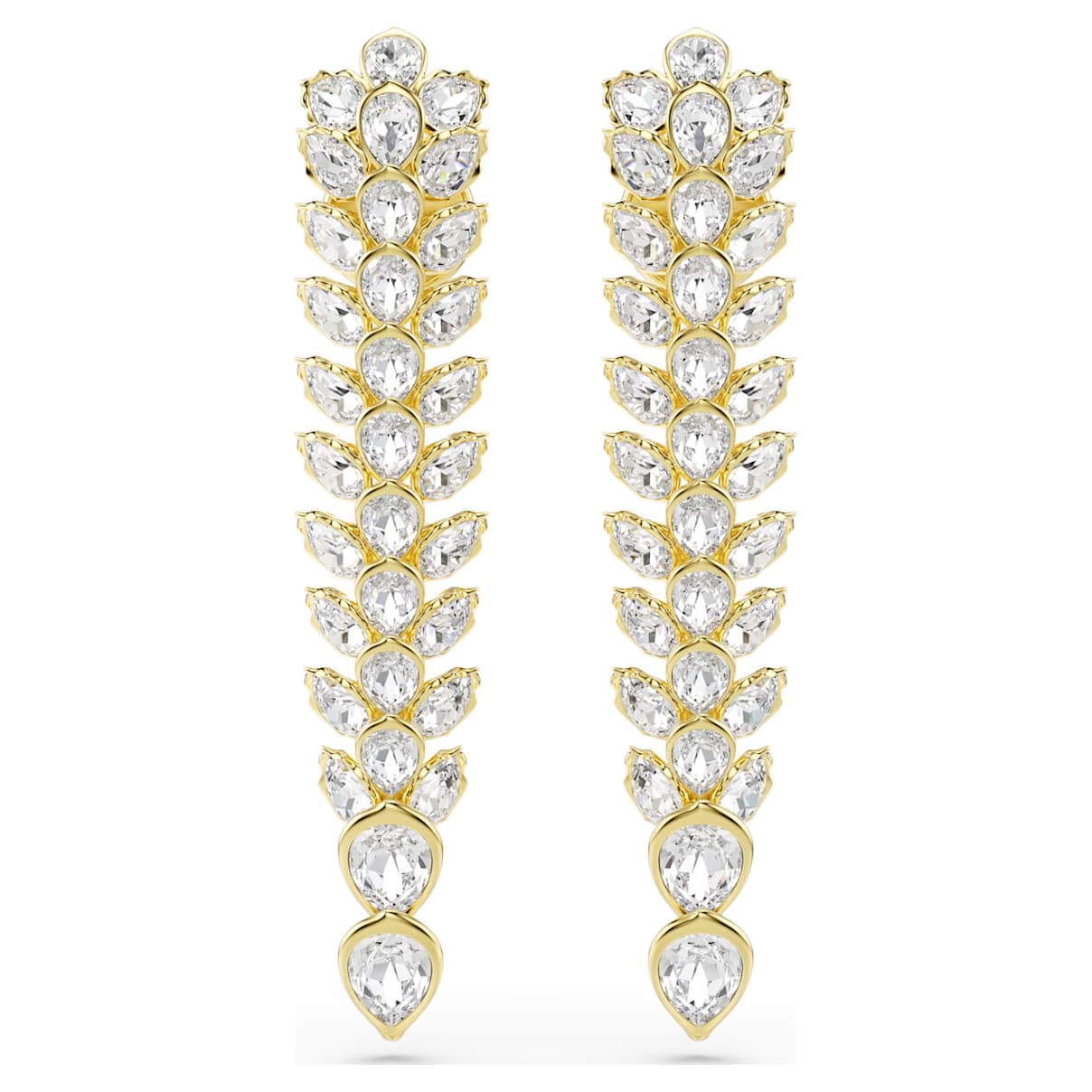 

Idyllia drop earrings, Mixed cuts, Long, White, Gold-tone plated