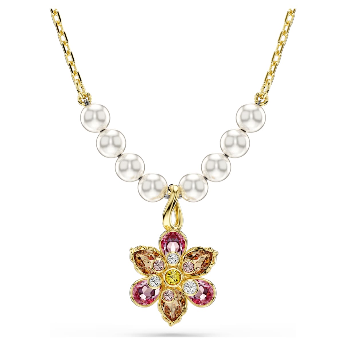 

Pendentif Idyllia, Perle de cristal, Tailles variées, Fleur, Multicolore, Placage de ton or