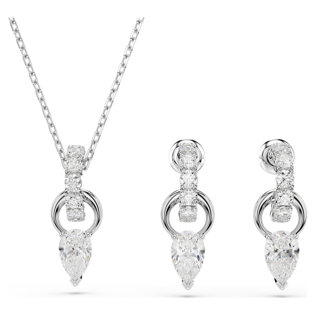 

Mesmera set, Pear cut, Round cut, White, Rhodium plated
