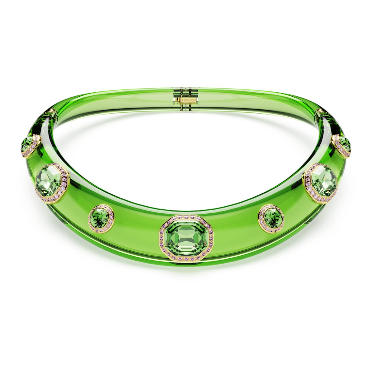 

Choker, Mixed cuts, Green, Gold-tone plated